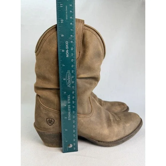 Ariat Boot Women Sz 7.5B Brown Taupe Reina Leather Cowgirl Western Slouch Bootie - Picture 2 of 10